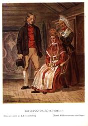 Postkort utgitt av Norsk Folkemuseum. Etter draktakvareller 