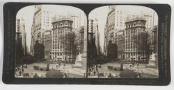 Stereoskopi. Oversiktsbilde over New York, USA, med borg i b