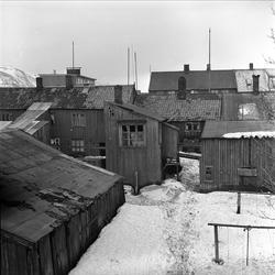 Tromsø, Troms, april 1963. Trehusbebyggelse.