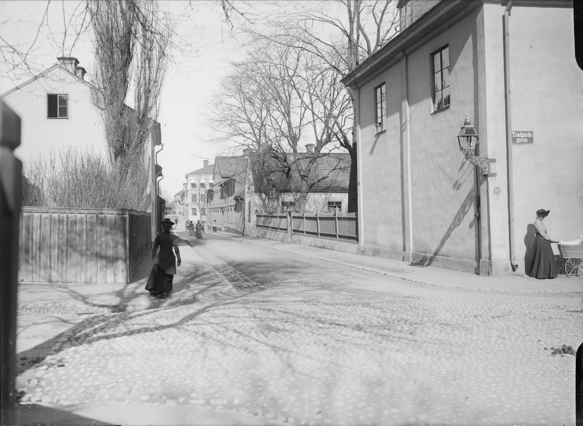 Slottsgränd från Trädgårdsgatan, Fjärdingen, Uppsala 1901 - 1902