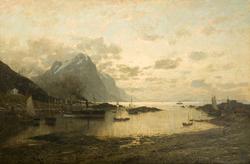 Dampskipsanløp i Lofoten [Oljemaleri]