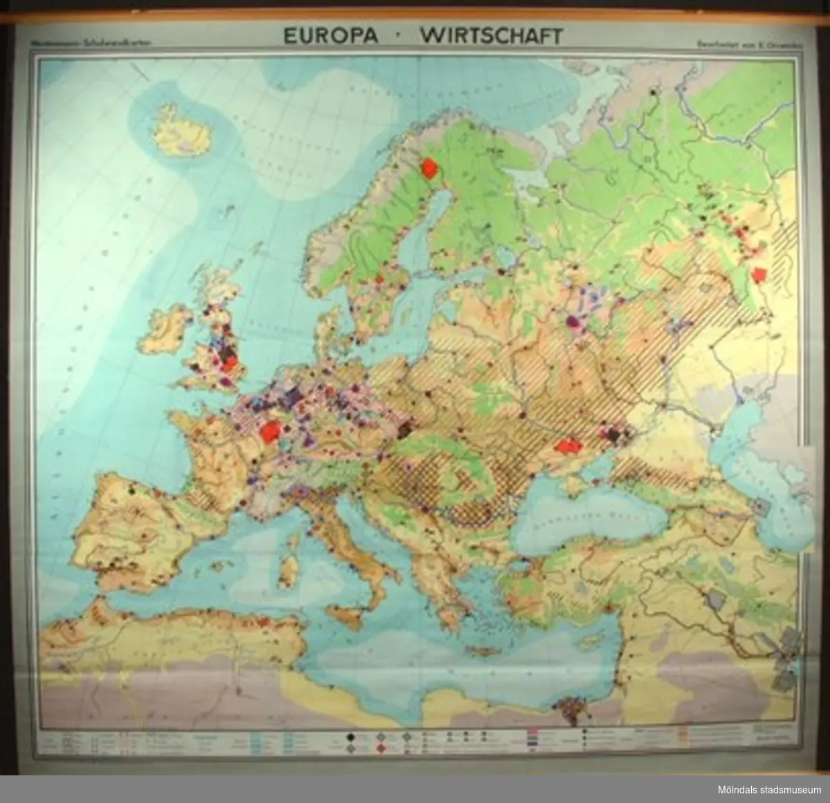Geografisk karta över Europas näringsliv.I gott tillstånd.