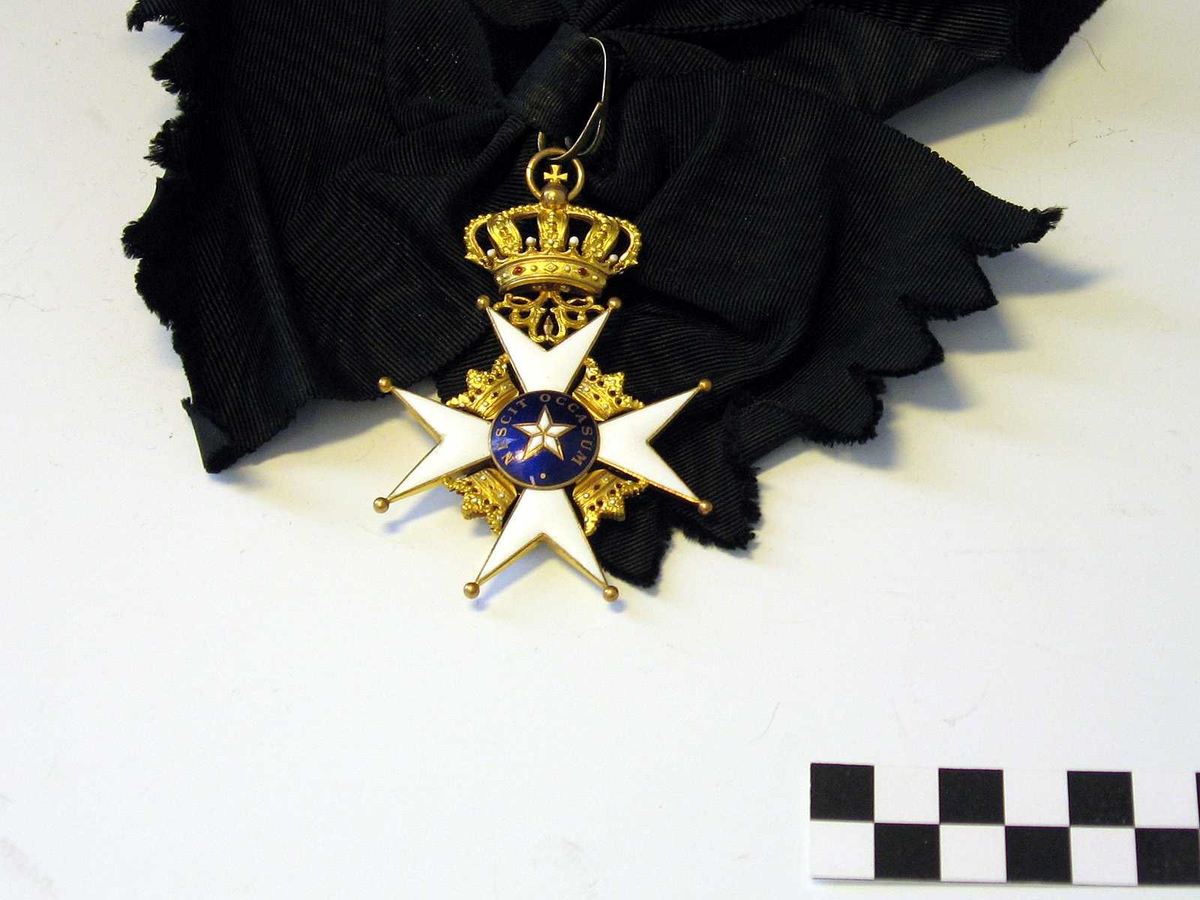 Nordstjerneordenens kommandørkors. 
"Nordstjerneordenen var før år 1975 tenkt som belønning for svenske og utenlandske "medborgerliga förtjänster, för ämbets- eller tjänstemannagärning, för vetenskaper, vittra, lärda och nyttiga arbeten samt för nya och gagneliga inrättningar". Ordenen utdeles nå bare til medlemmer av det svenske Kongehuset og til utenlandske medborgere eller statsløse, som har gjort personlig innsats for Sverige eller for svenske interesser. Ordenen bæres opprinnelig i et sort bånd, fra og med 1975 i et mellomblått bånd med gule kanter. Korset bærer ordenens ordtak "Nescit occasum" (Den vet ikke av noen nedgang). Gradene er: kommandør med store korset, kommandør, ridder av 1. klasse og ridder. Til ordenen hører en medalje - "Nordstjärnemedaljen" i gull av 8 forskjellige størrelser." (Avskrift/oversettelse av det svenske kongehusets nettsider.