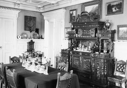 villa, interiør, spisestue, malerier, skap