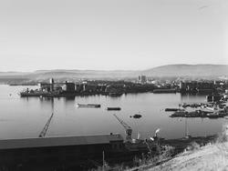 vei, stabbesteiner, utsikt, havn, by