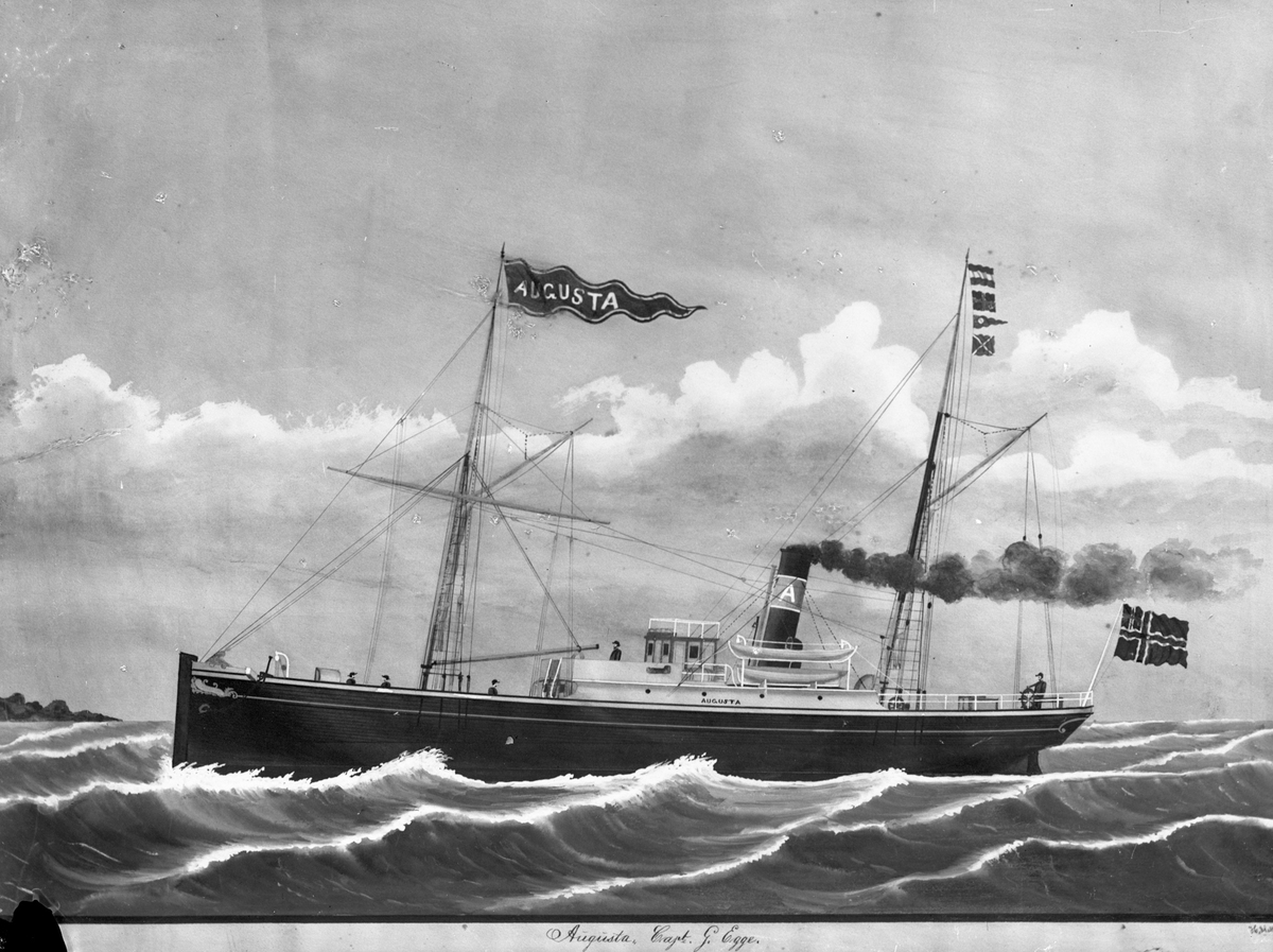 Avfotografert maleri av tredamperen "Augusta" fra Haugesund i åpent farvann.