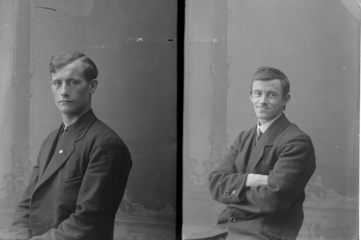 To studioportretter av to forskjellige menn.