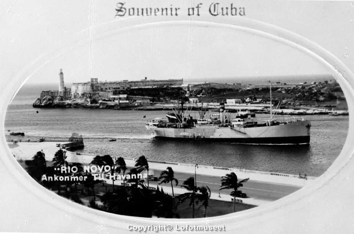 "Rio Novo" ankommer til Havanna. Med påskrift "souvenir of Cuba". Båtmotiv.