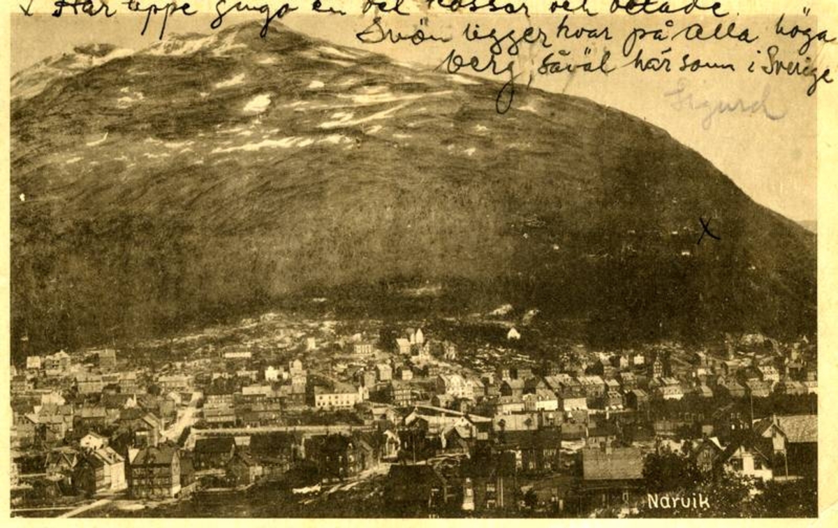 Narvik.  Oscarsborg med Fagernesfjellet.
Poststemplet 17.06.1921