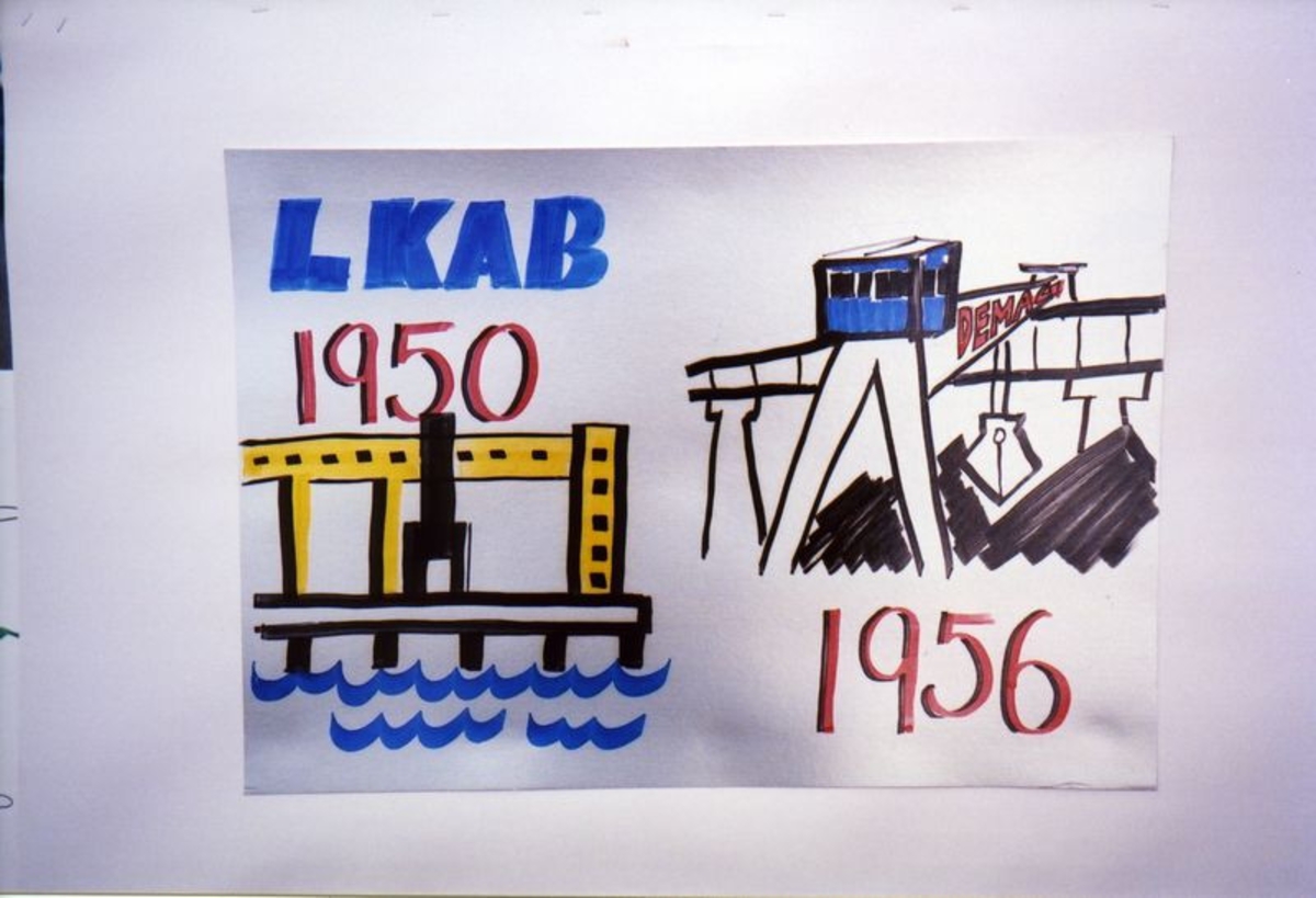 LKAB plakat.  Malmkai 1 og 2. Demag høybanen. Brukt ved borgertoget under Narviks 100 års jubileum 17. mai 2002.