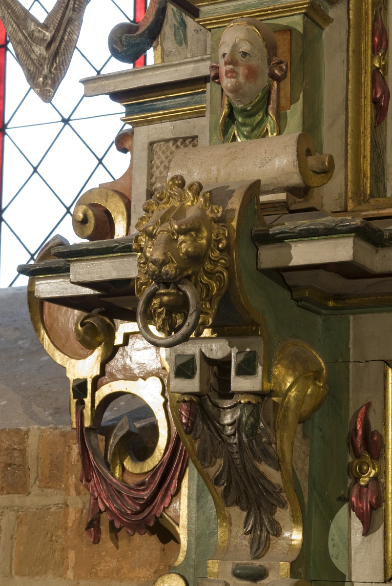 Detaljer i Skokloster kyrka-färgstudier inför bemålningen av Vasa-modellen i skala 1:10