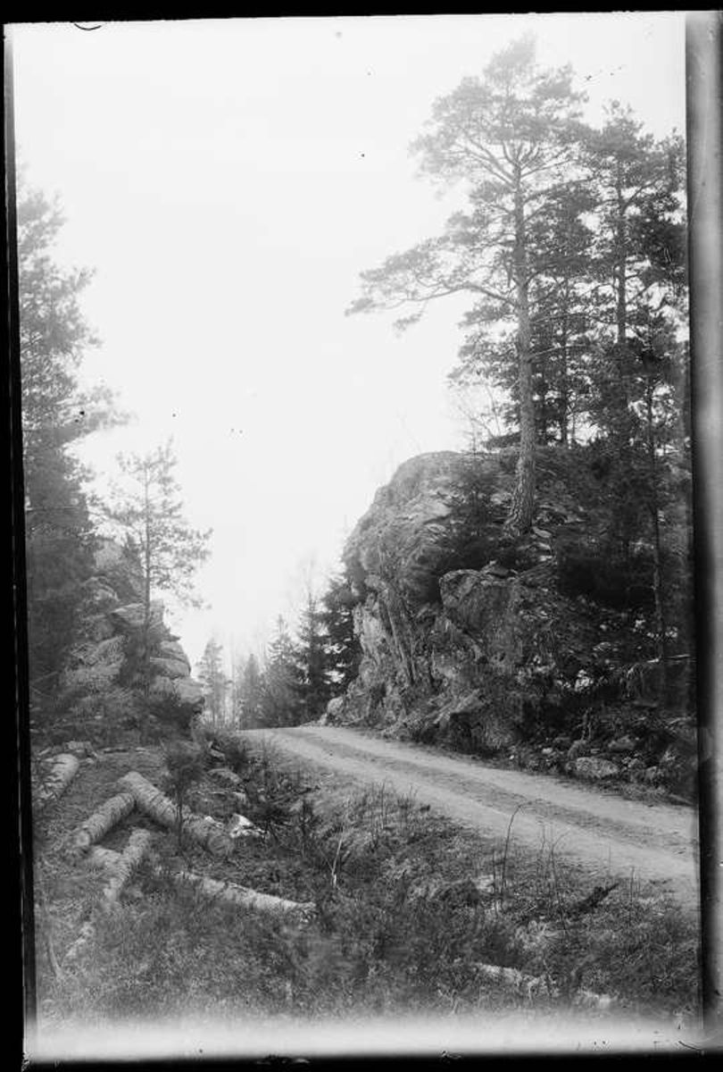 Den nya vägen mellan Sågbron och Nötbron, Fjällvägen, bilden tagen vid Räveberget. Vägen byggdes 3,5 m bred i början av 1920-talet.