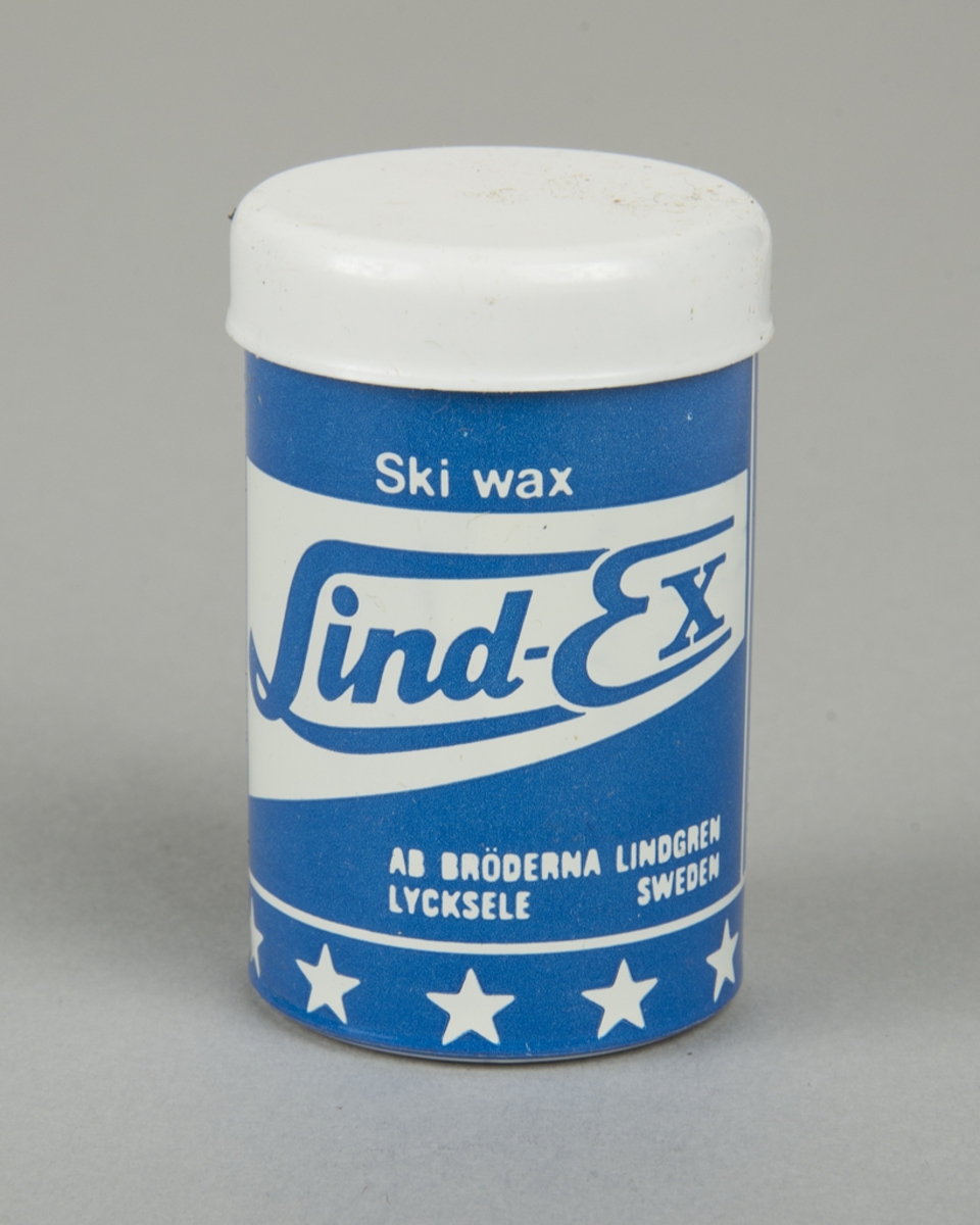 Lind-Ex Ski wax. Skidvalla, blue, i plåtburk med plastlock. "För nysnö och finkornig snö."