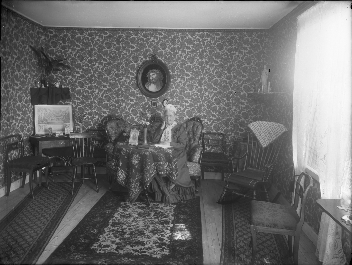Äldre dam - interiör hennes hem. Vänersborg