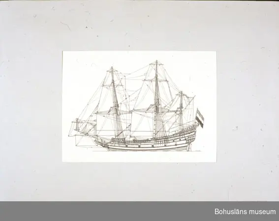 Montering/ram: Passepartout av tunn grå kartong; 55 x 66 cm, Pinass av holländsk tyg från 1600-talets mitt.
Övrig historik se UM72.26.001.