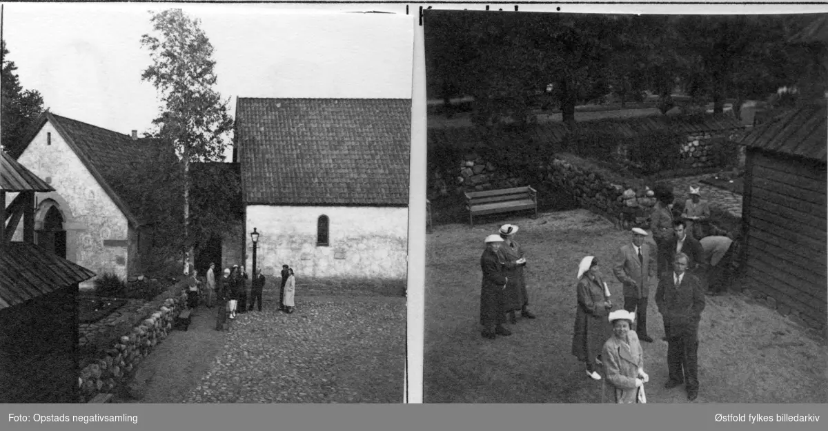 Deltakere i arkeologleiren på Hunn i Borge. Antakelig omvisning på Borgarsyssel Museum, 1950.