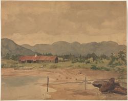 Landskap med låve [Tegning]