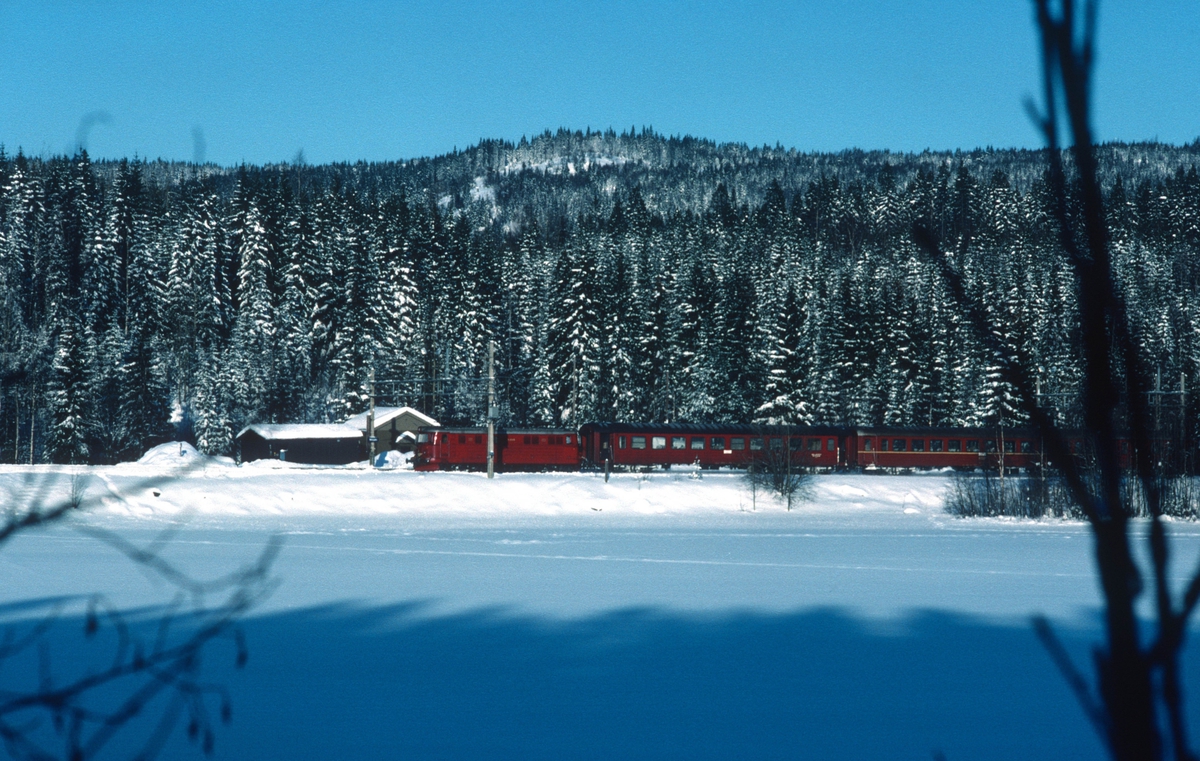 Persontog fra Fagernes og Gjøvik passerer Movatn en vinterdag.