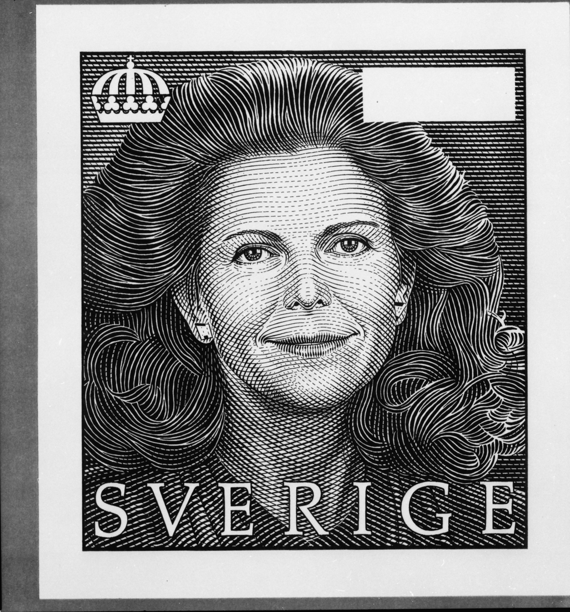 Original till frimärket "Drottning Silvia, typ IV", 1997.