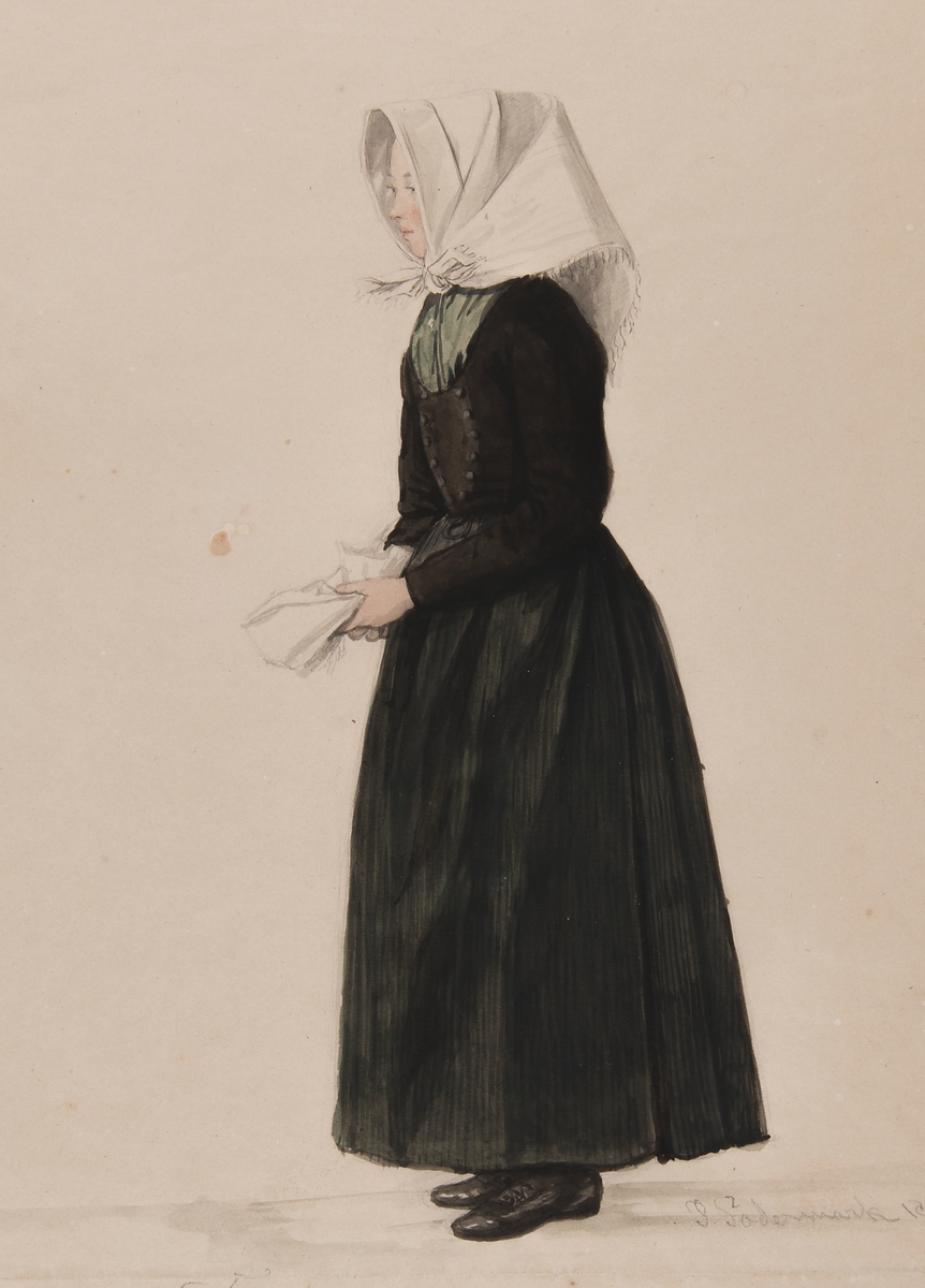 Kvinna i dräkt. Akvarell av P.Södermark.