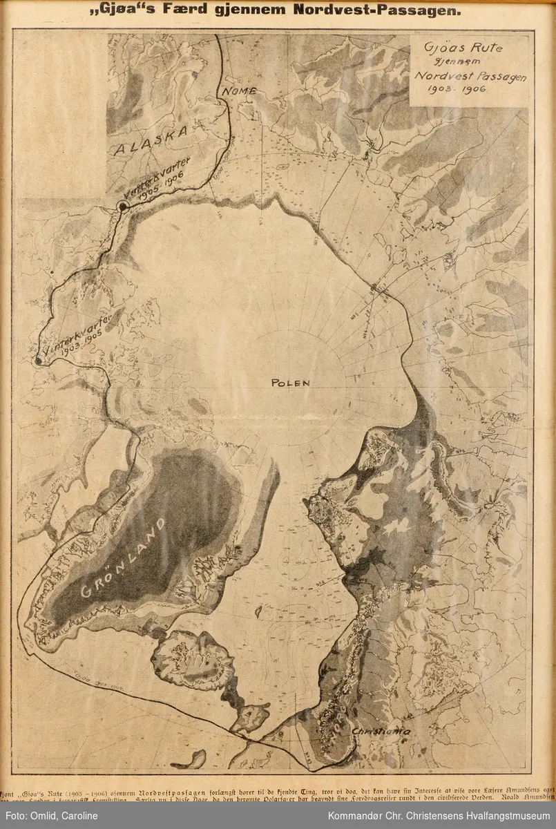 Kart over "Gjøa"`s rute gjennom Nordvestpassasjen 1903-1906