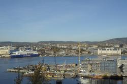 Utsikt fra Ekeberg, havn, fjord, panorama, Bjørvika, Barcode