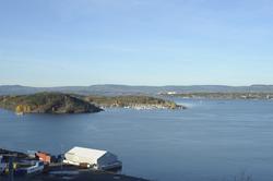 Utsikt fra Ekeberg, havn, fjord, panorama, Bjørvika, Barcode