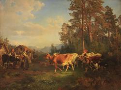 Kreaturer på hjemvei [Oljemaleri]