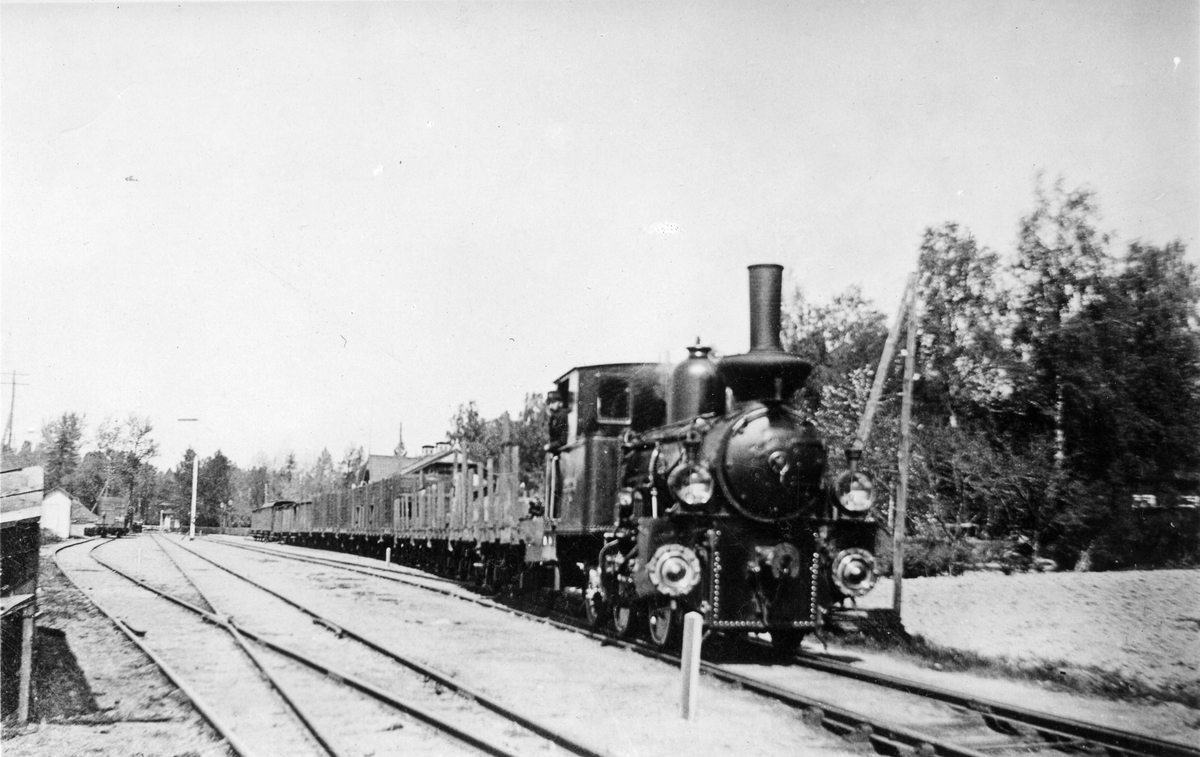 Fotografi av tåg med lok nr 5 "Riddarhyttan" i Gisslarbo 1910. 24 fotografier sv/v tidigare ägare Axel Henriksson.