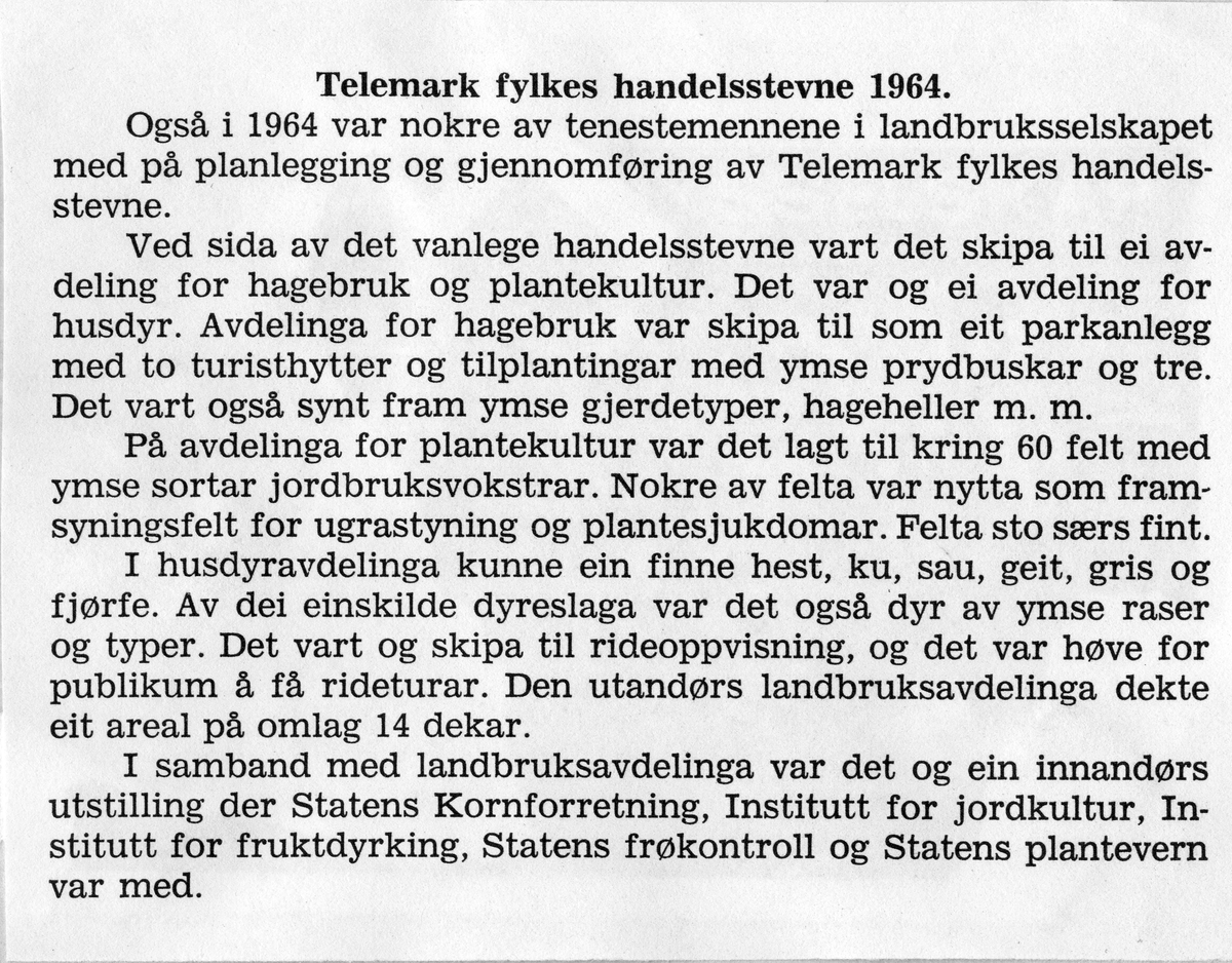 Frå årsrapporten til Telemark fylkes handelsstemne, 1964.