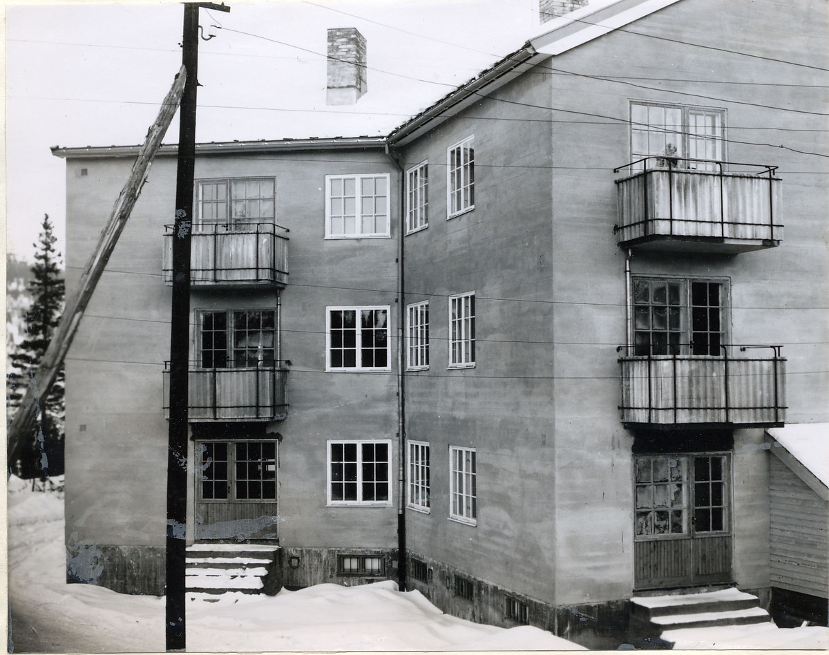 Eksteriør, stjerneblokkene,. Boligblokker. Moderne boliger til arbeidere ved Norsk Jernverk Mo i Rana.