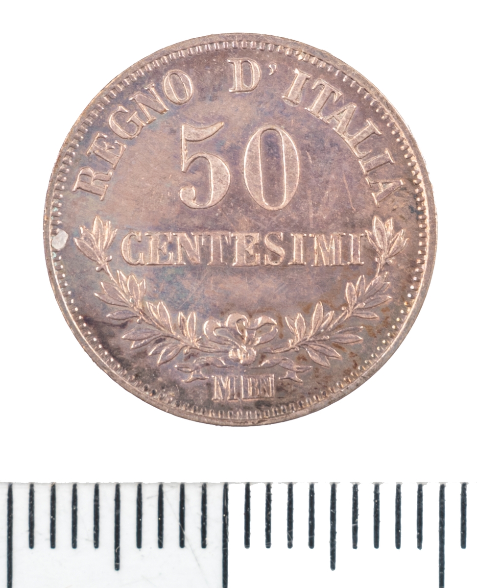 Mynt Italien 1867, 50 Centesimi.
