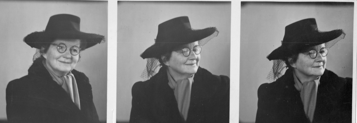 Jenny Biørn, portrett med og uten hatt. Gift med Otto Bolman Biørn.