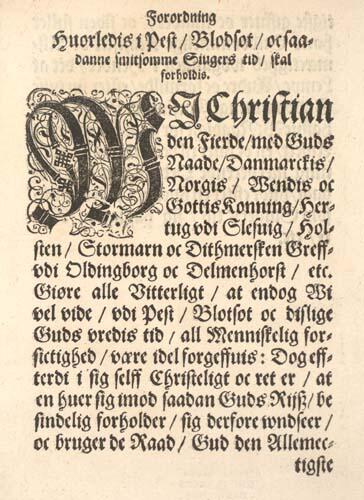 Forsiden på pestforordningen av 1625. (Det Kgl. Bibliotek, København) (Foto/Photo)