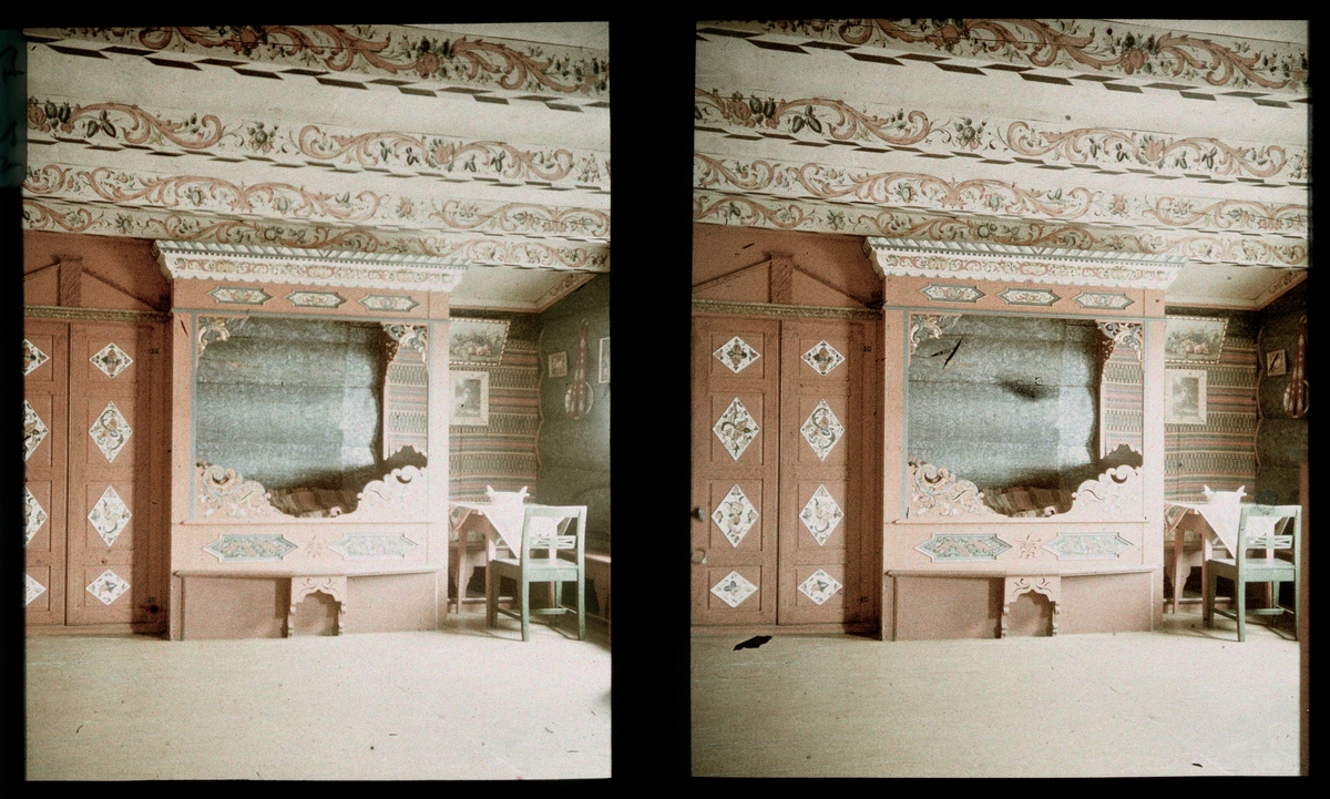 Telemark, Rauland. Nye stogo, interiør. Juli 1931. Tilhører Arkitekt Hans Grendahls samling av stereobilder.