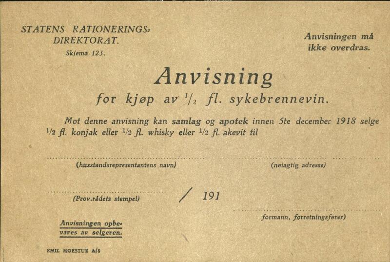 Rasjoneringskort for brennevin fra høsten 1918 (Foto/Photo)