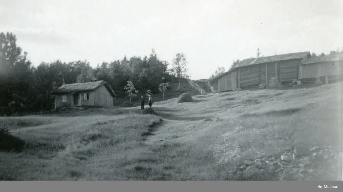 Høgsås 1938.  Kari G. Forberg og Store-Jon Høgsås står i tunet