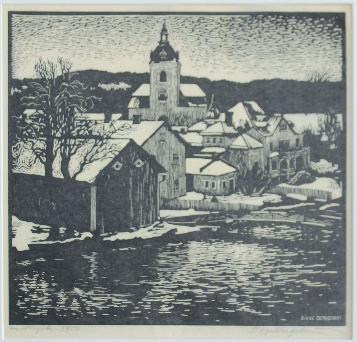 Filipstad med kyrkan, Lesjöforsmagasinet och Spångbergsbron 1912.