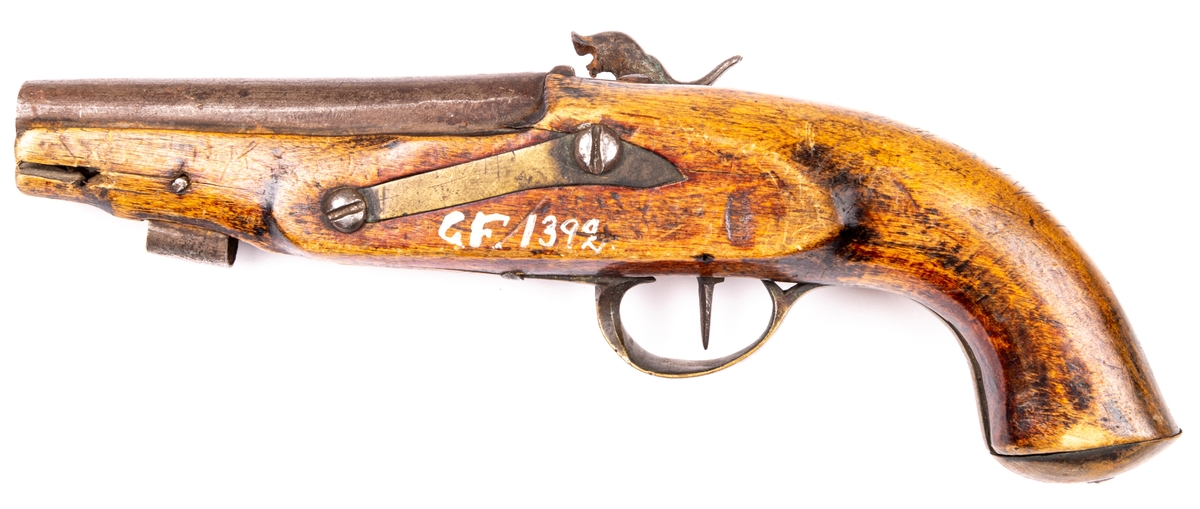 Pistol med knallhattslås, 1800-talet. Mynningsladdare.
