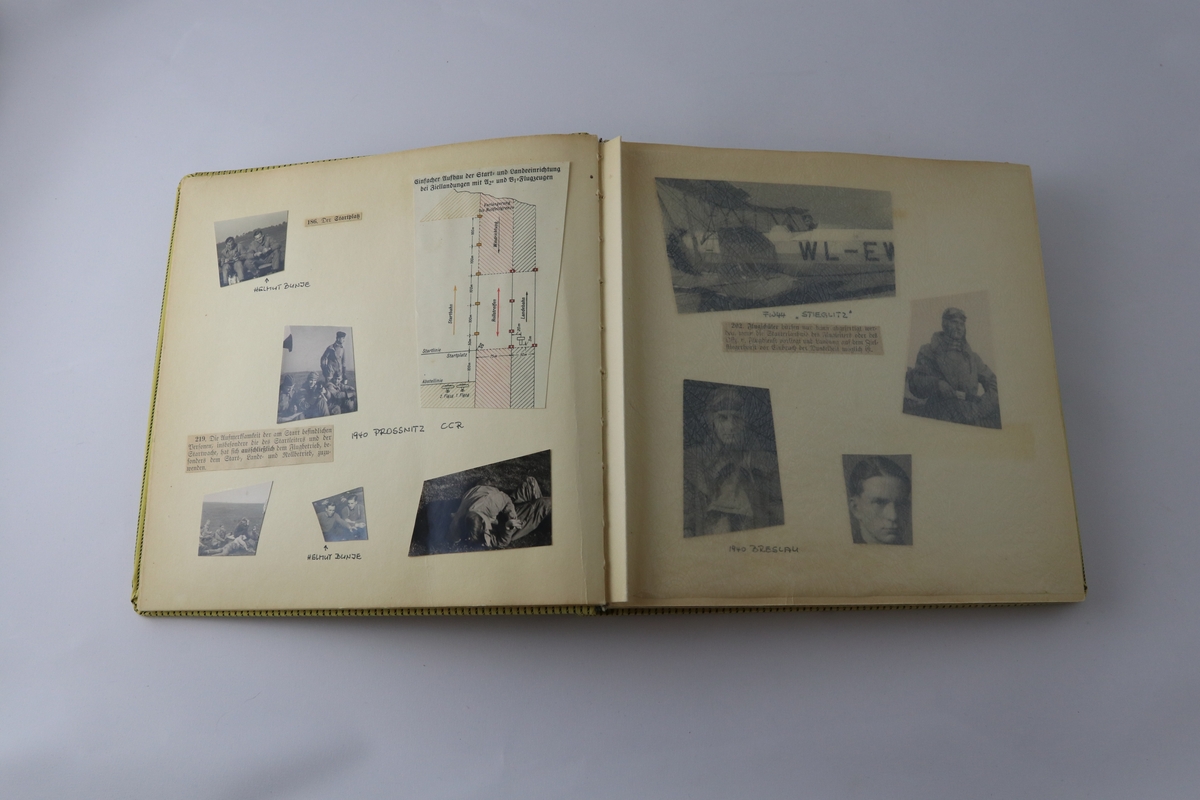Fotoalbum med bilder og foto innlimet. Har tilhørt tysk jagerpilot Siegfried Rutschinat.