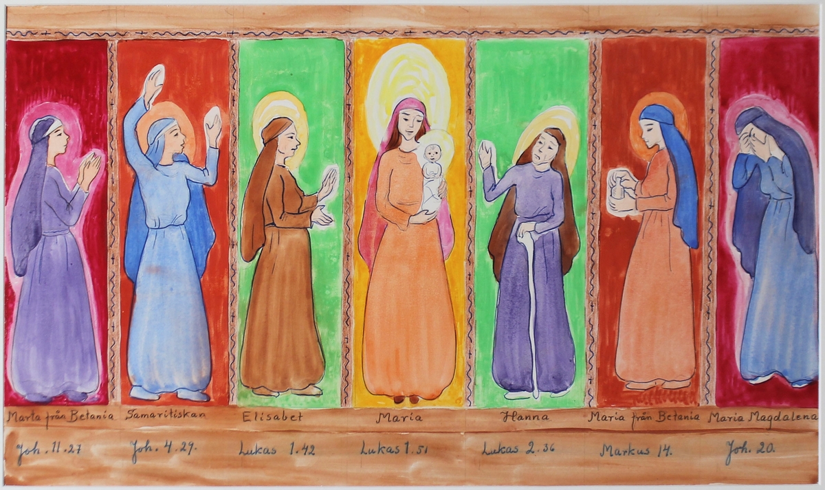 Maria Magdalena, Maria från Betania, Marta, Samaritiskan, Elisabet, Maria, Hanna