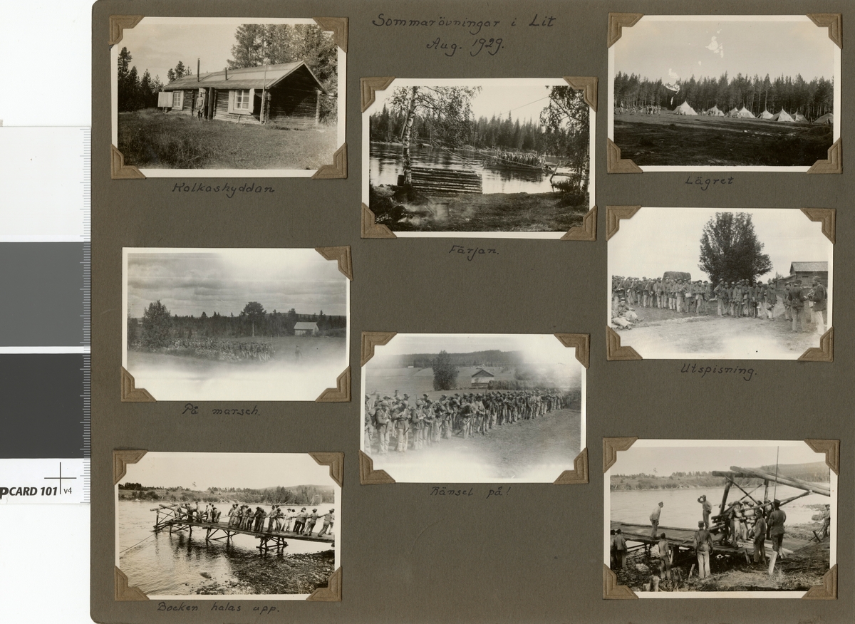 Text i fotoalbum: "Sommarövningar i Lit aug. 1929. Lägret".