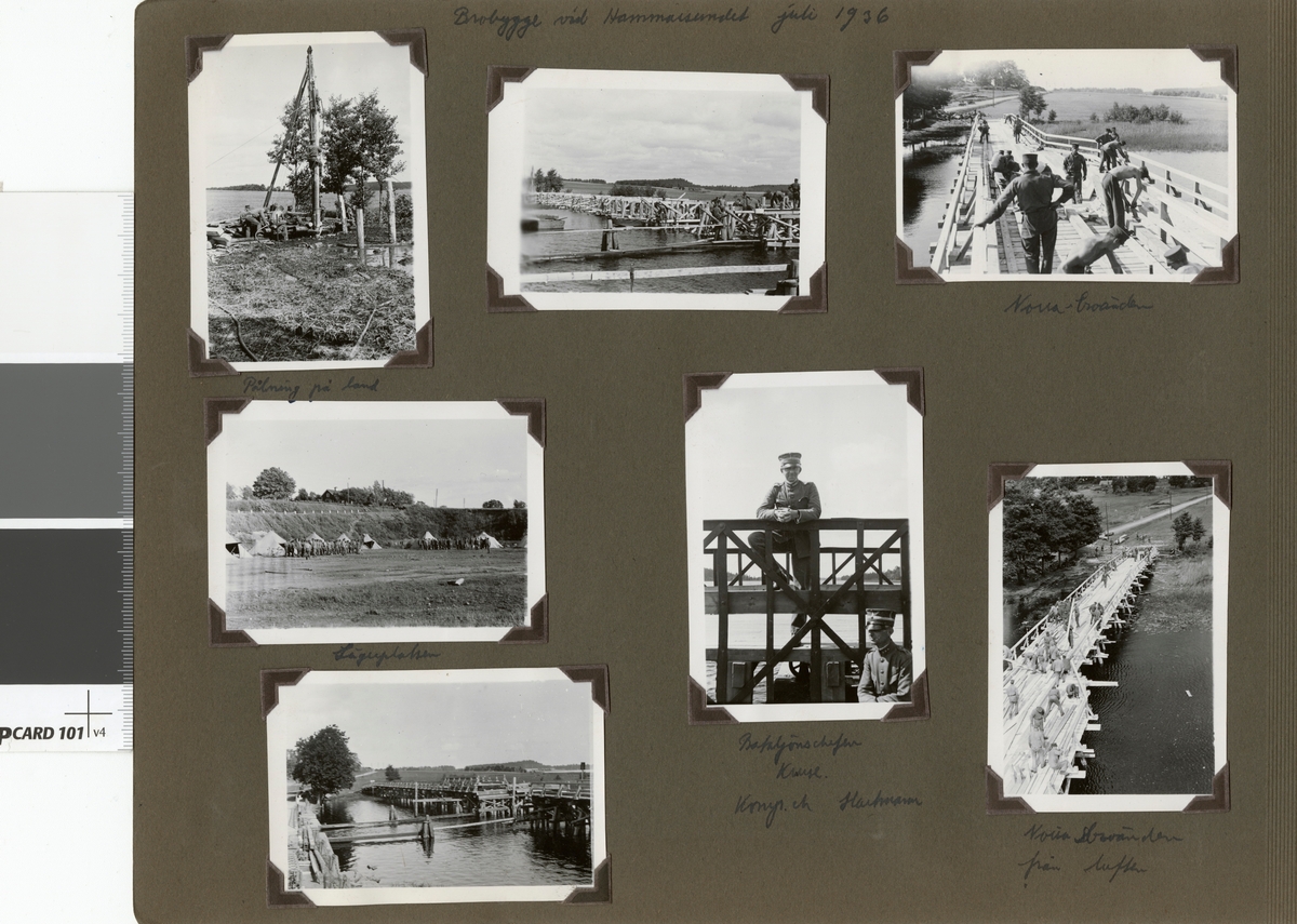 Text i fotoalbum: "Brobygget vid Hammarsundet juli 1936. Norra broänden från luften".