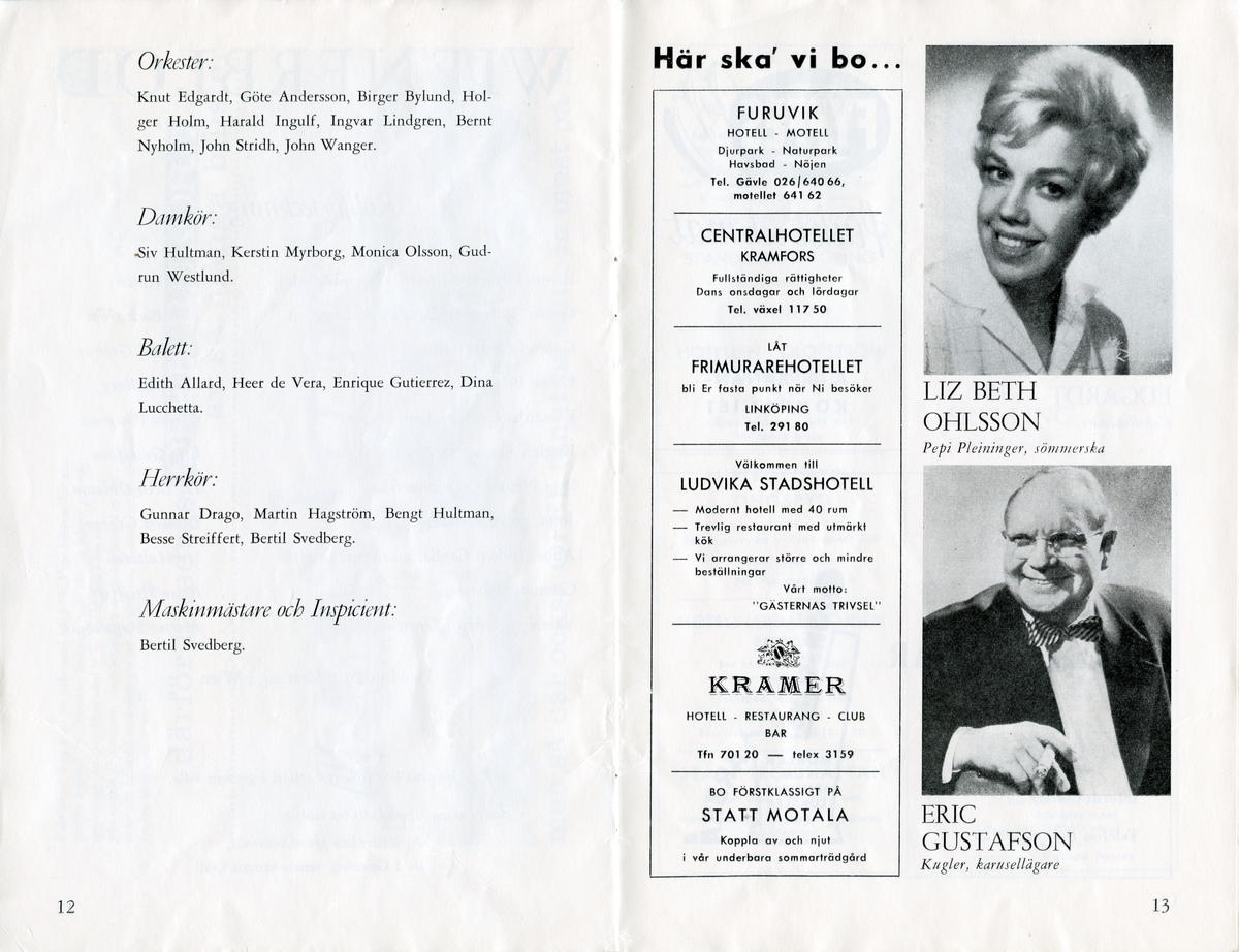 Program för Folkparksteaterns uppsättning av Straussoperetten "Wienerblod" - 1961. Framsidan har en röd bakgrund med en illustration av en kvinno- och två manssiluetter, bara en av personerna har ett ansikte. Text i svart. Häftat. Inlaga på 20 sidor som innehåller information om föreställningen och annonser.
Tillstånd vid förvärv: Häftklamrarna har rostat.