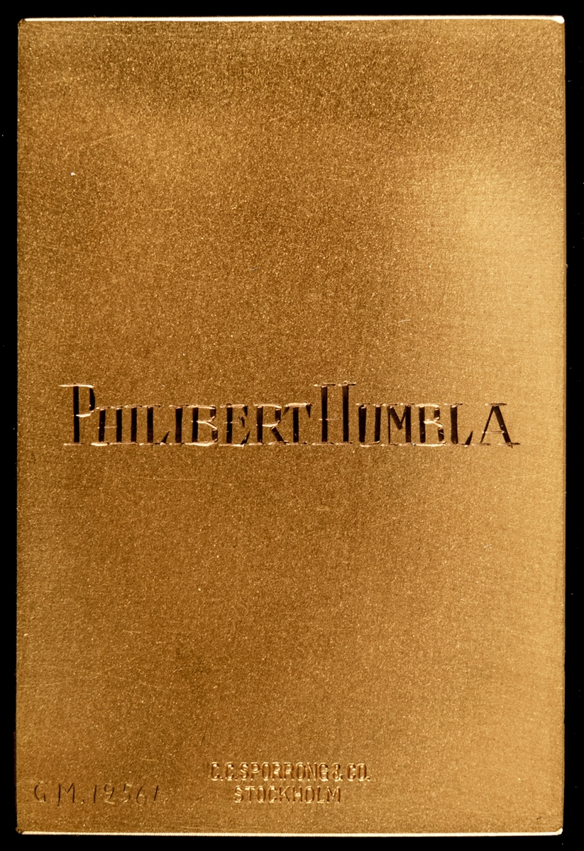 Minnesplakett, Gävle 500 år Jubileumsutställning 1946. Överlämnad till dr Philibert Humbla.