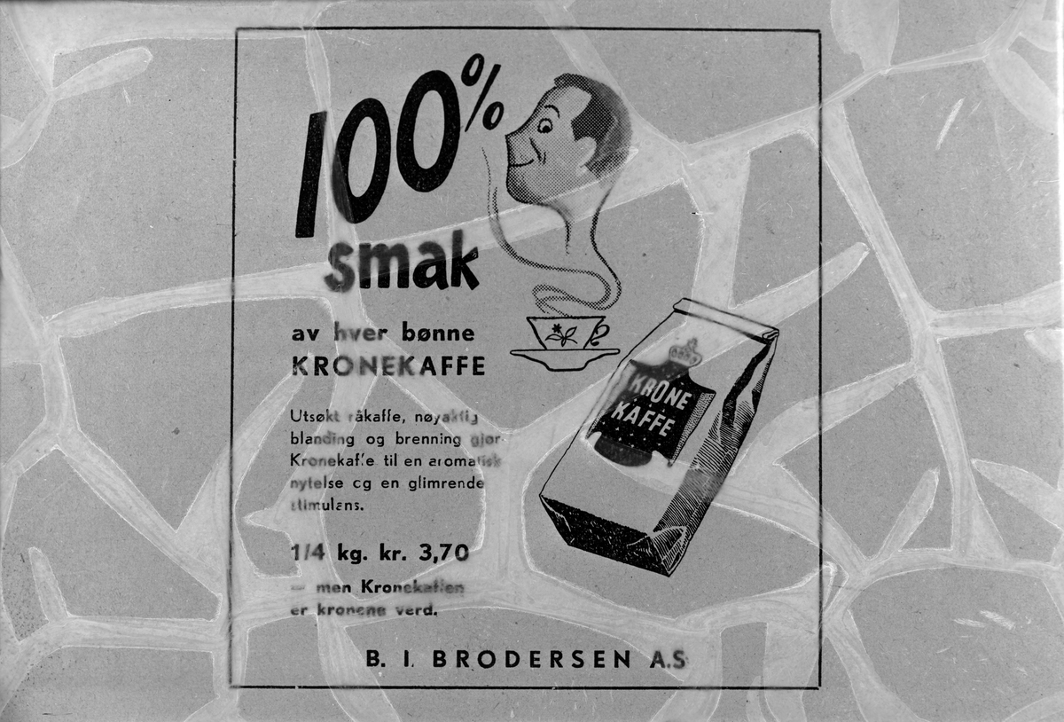 Reklame for Krone Kaffe fra firma B.I. Brodersen A/S