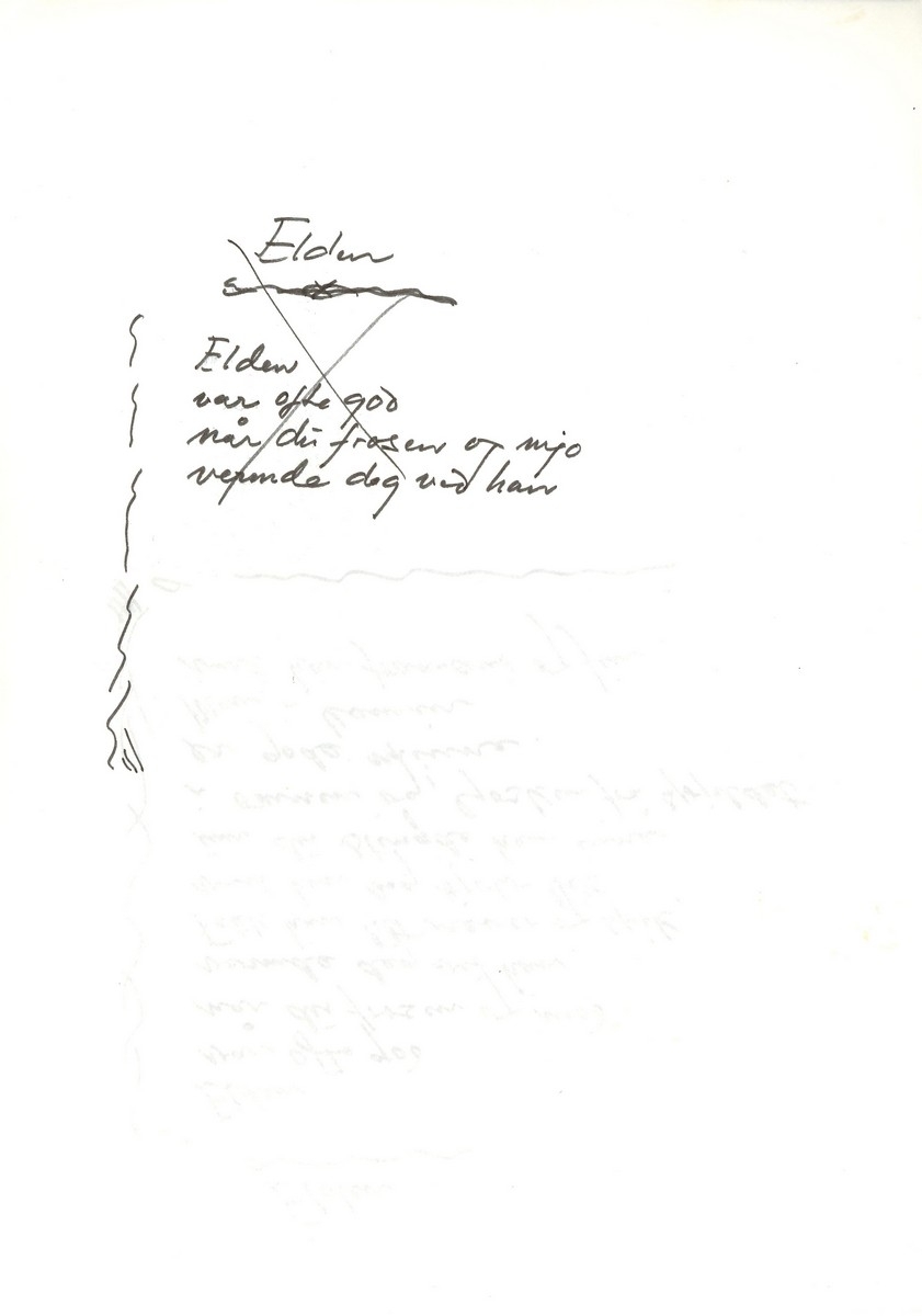Andre del av den handskrivne diktsamlinga "Glør i oska" av Olav H. Hauge.