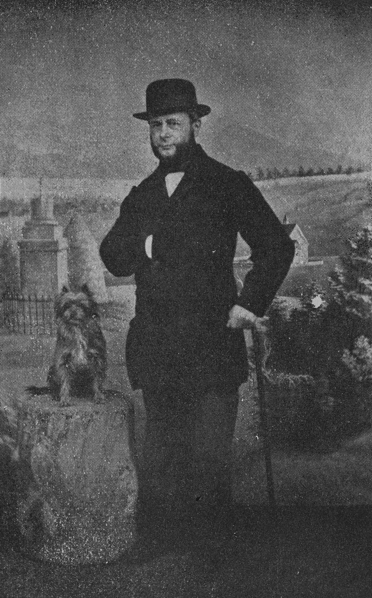 E.C. Dahl med hund, parken og portrett av H.U. Møllmann