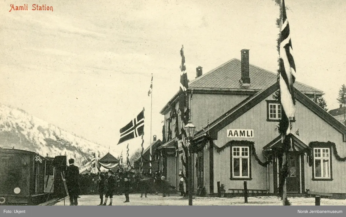 Arendal-Åmlibanens åpningstog på Åmli stasjon