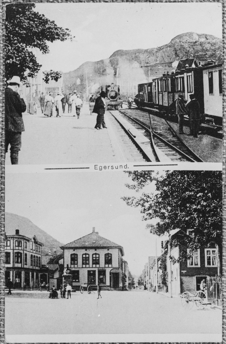 Jernbanestasjonen og Torget ved Johan Feyer-statuen, ca. 1910.